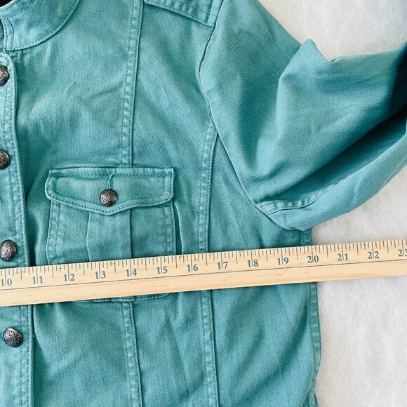 Talbots Womens Garment Dyed Teal Blue Military Style Button Up Jacket Size L - Picture 5 of 8